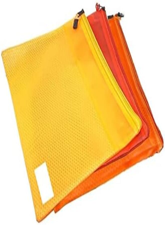 Fancyku 3 Pieces Transparent A4 Size Pouch - Heavy-Duty Plastic Reinforced with Threads - Mesh Bag with Zipper Best for Organize Supplies, Multicolor, Luggage